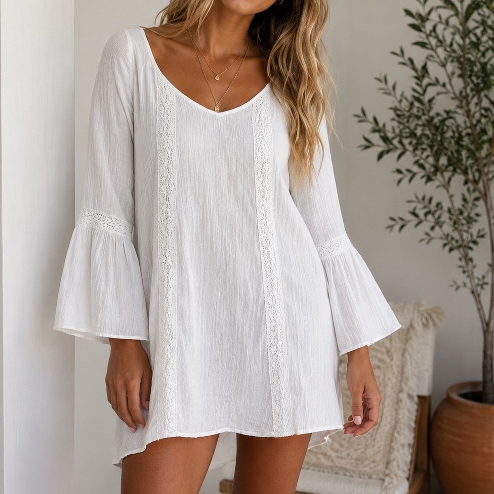 Billabong White Lace-Trim Mini Dress or tunic shirt